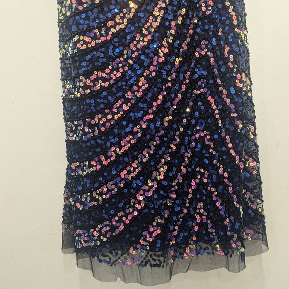 Adrianna Papell Spaghetti Sweetheart Navy Sequin Maxi Dress - Picture 7 of 15